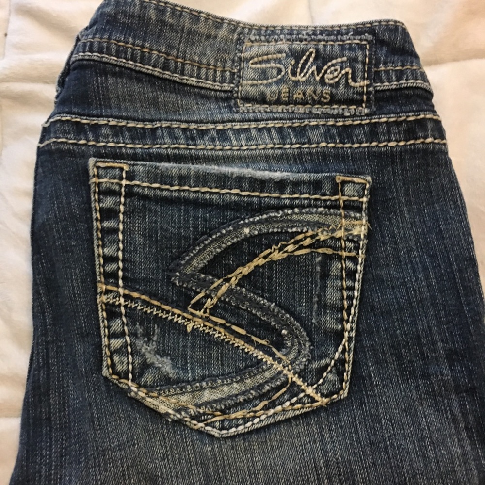 Silver distressed crop jeans